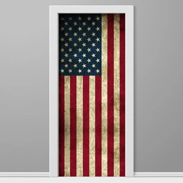 Worn USA flag Custom Printed Door Wrap